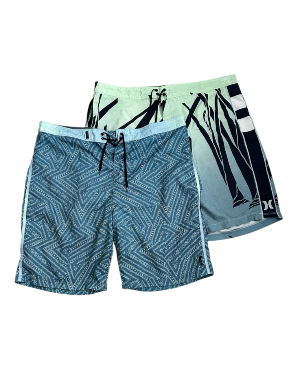 Hurley Board Shorts Green and Light Blue Men's Swim Trunks Pair Size 40 XL